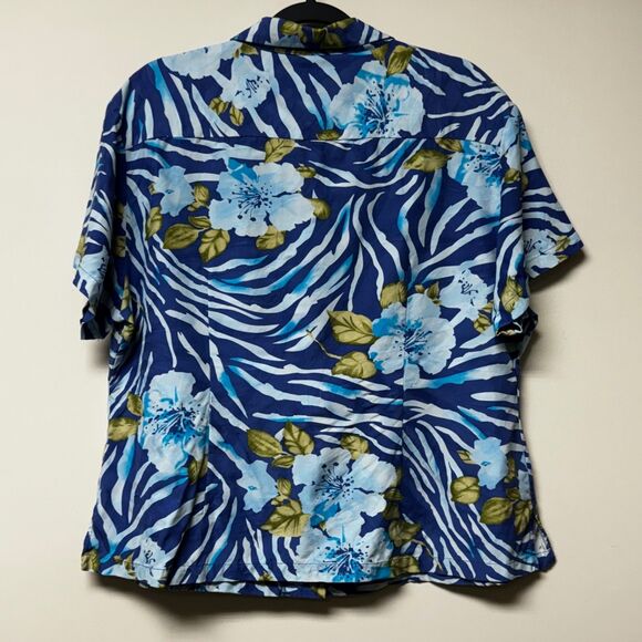HILO HATTIE 100% Silk Hawaiian Hibiscus Animal Print Button Up Shirt, Sz L - Picture 4 of 6